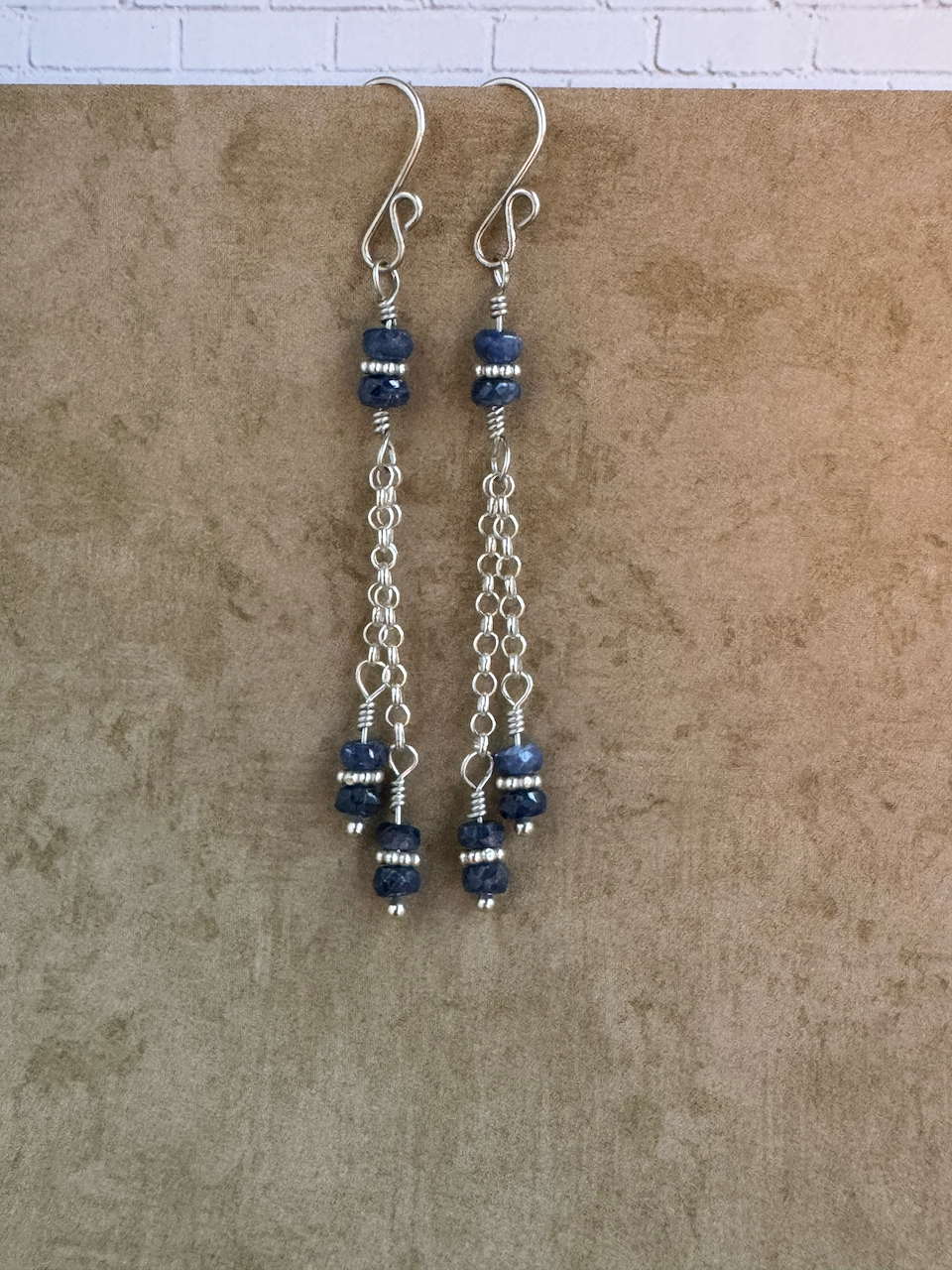 Sterling Silver Blue Sapphire Double Chain Dangles