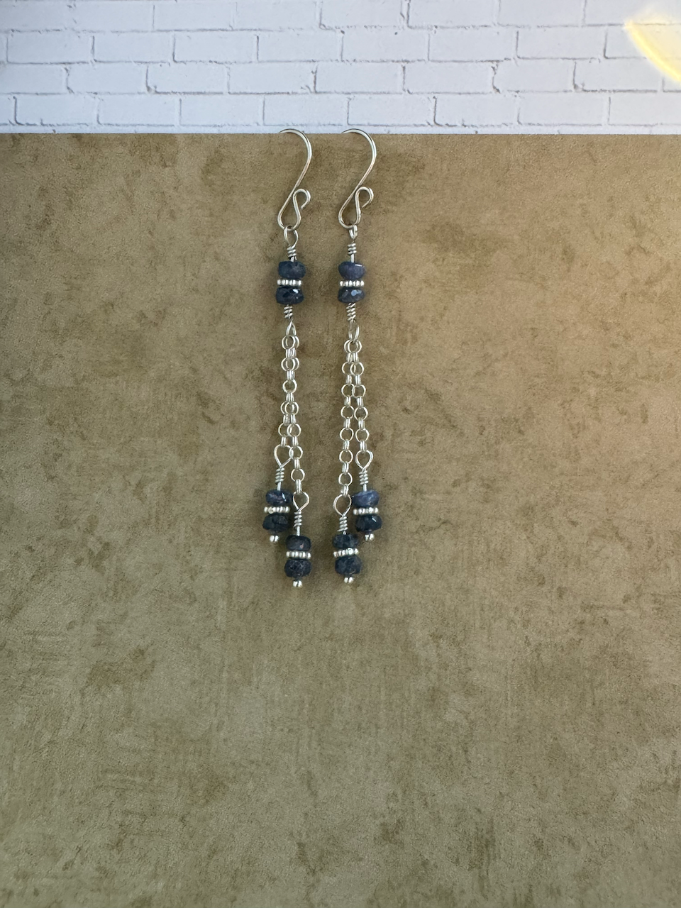 Sterling Silver Blue Sapphire Double Chain Dangles