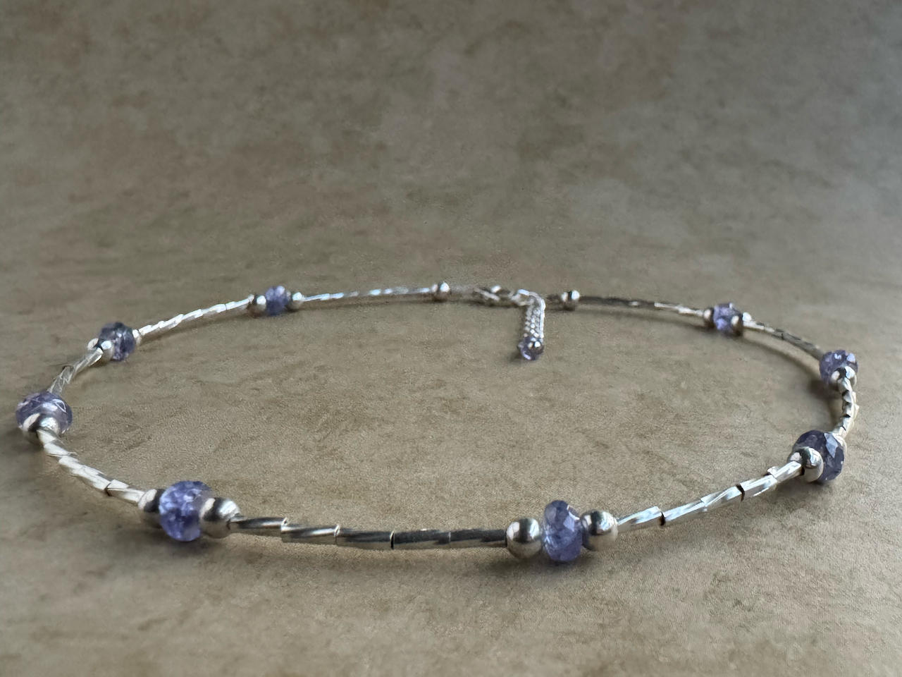 Sterling Silver Tanzanite Beaded Anklet