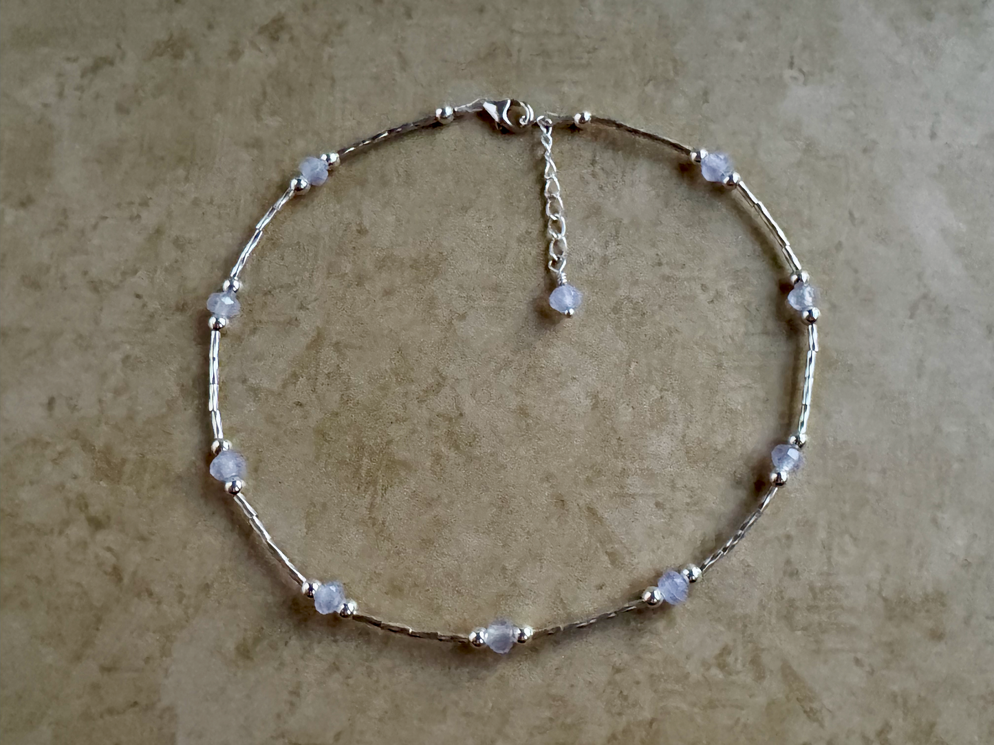 Sterling Silver Periwinkle Chalcedony Beaded Anklet