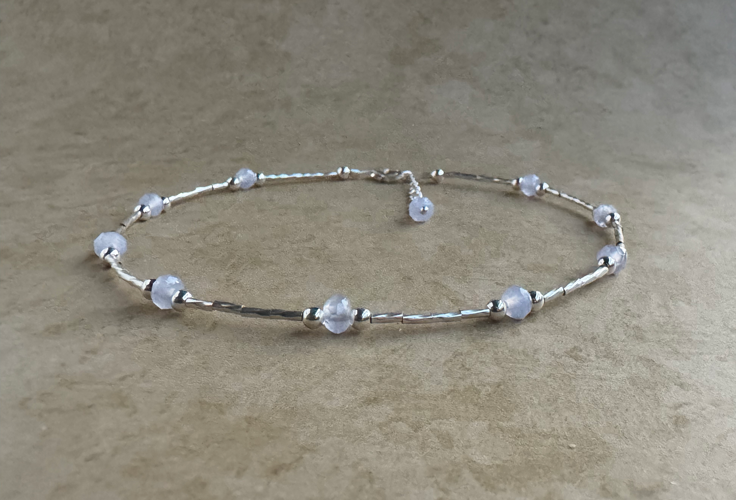 Sterling Silver Periwinkle Chalcedony Beaded Anklet