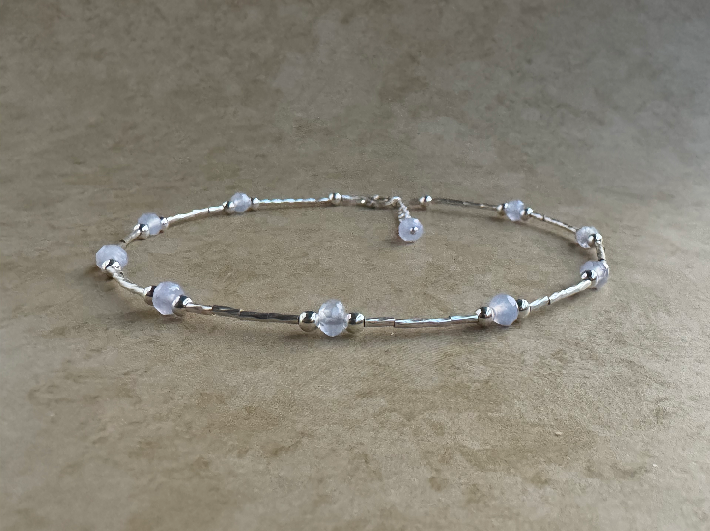 Sterling Silver Periwinkle Chalcedony Beaded Anklet
