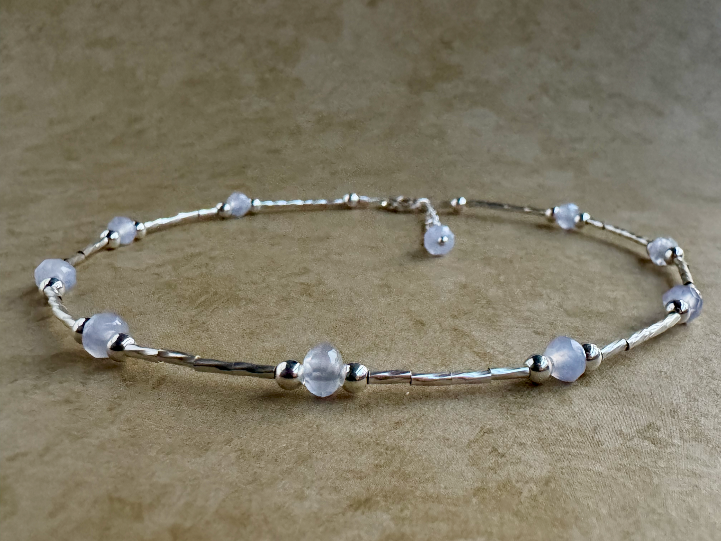 Sterling Silver Periwinkle Chalcedony Beaded Anklet