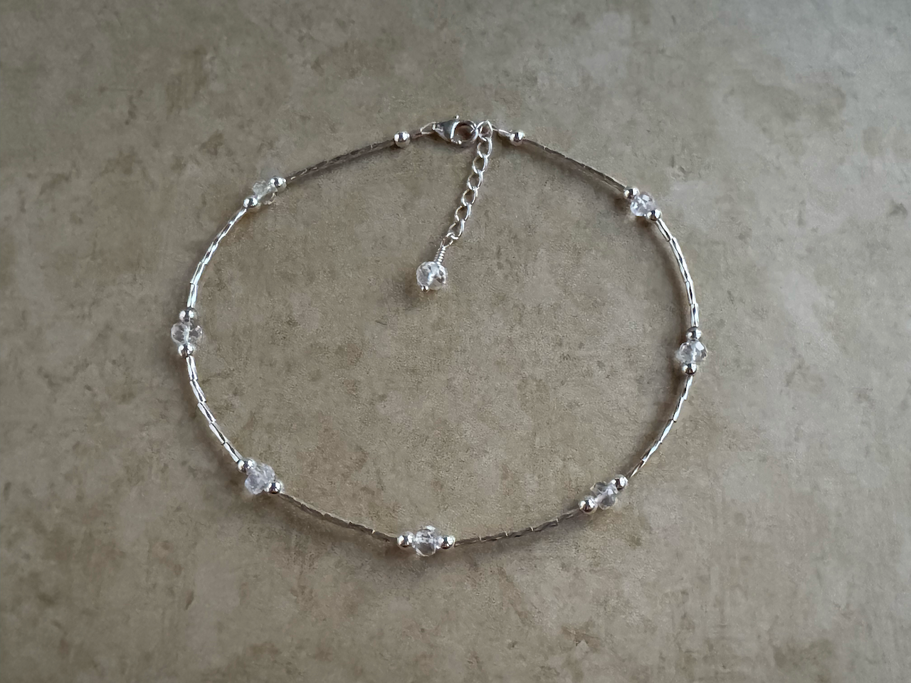 Sterling Silver Rainbow Moonstone Beaded Anklet