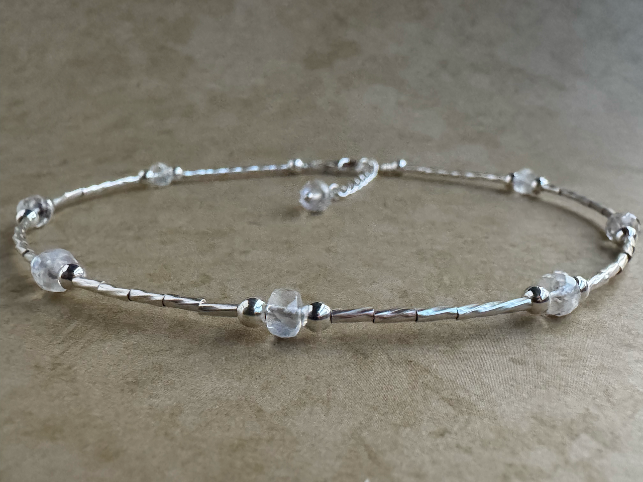 Sterling Silver Rainbow Moonstone Beaded Anklet