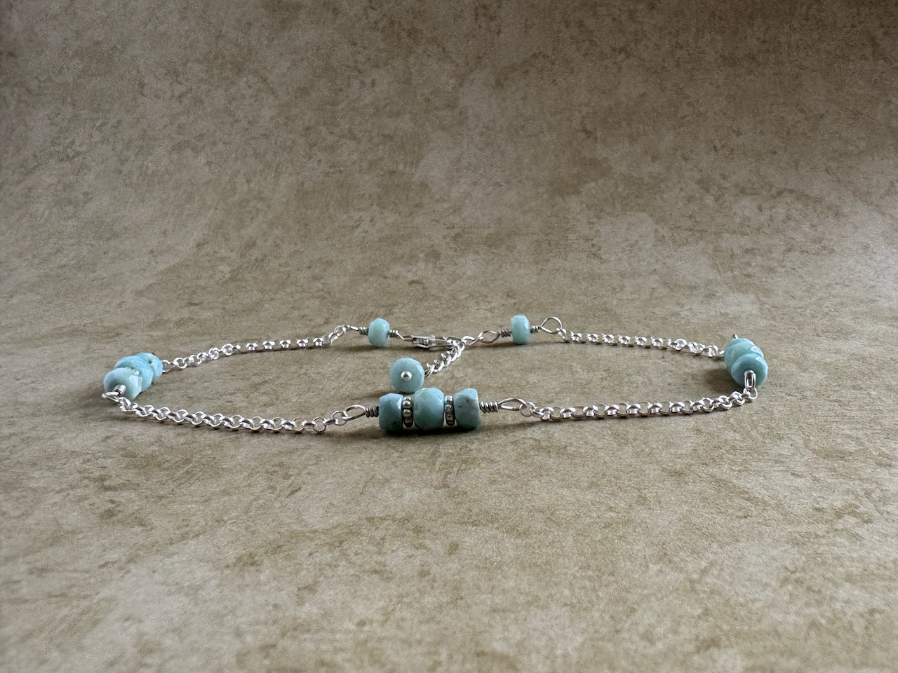 Sterling Silver Larimar 3 Stone Chain Anklet