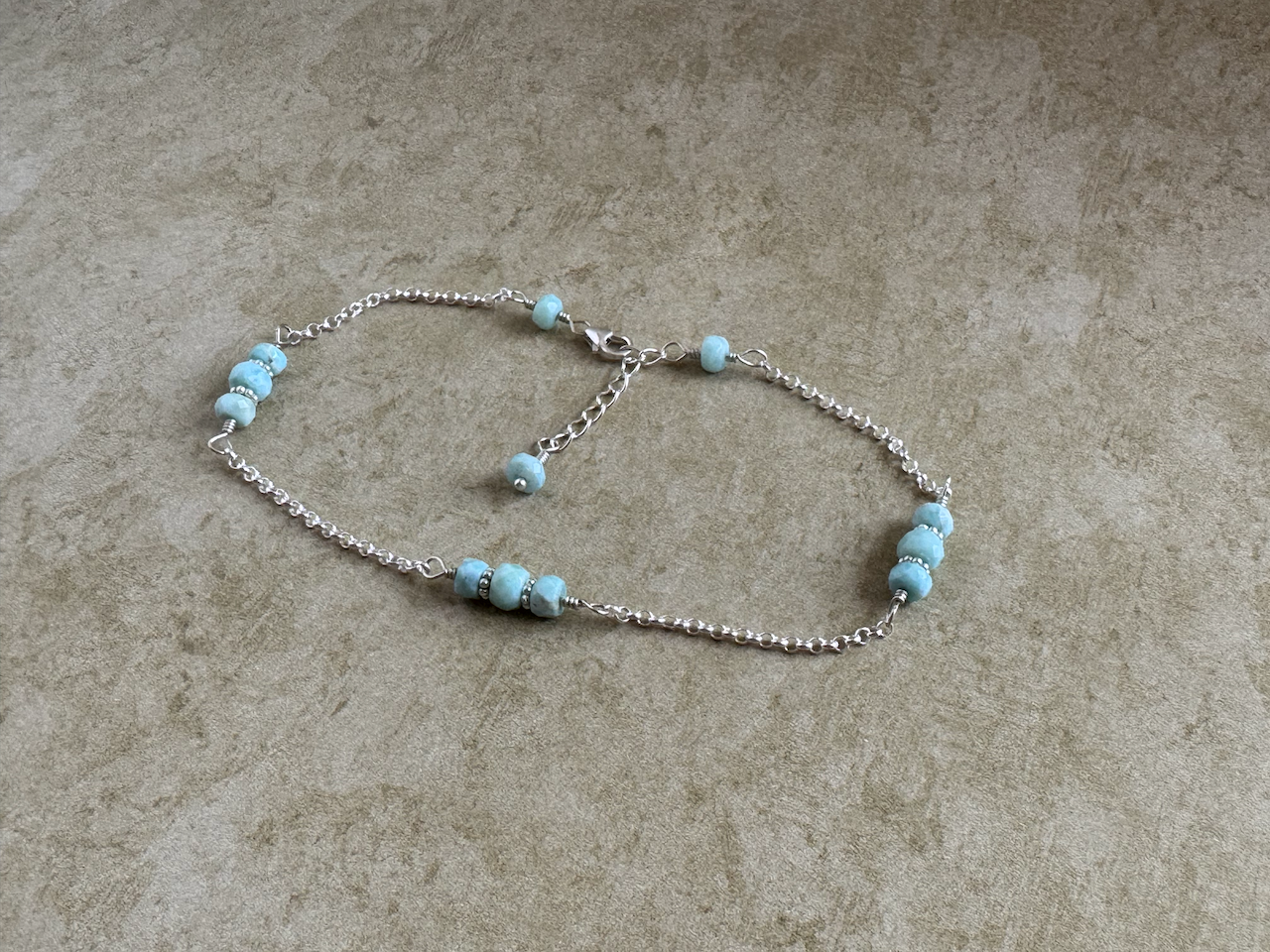 Sterling Silver Larimar 3 Stone Chain Anklet