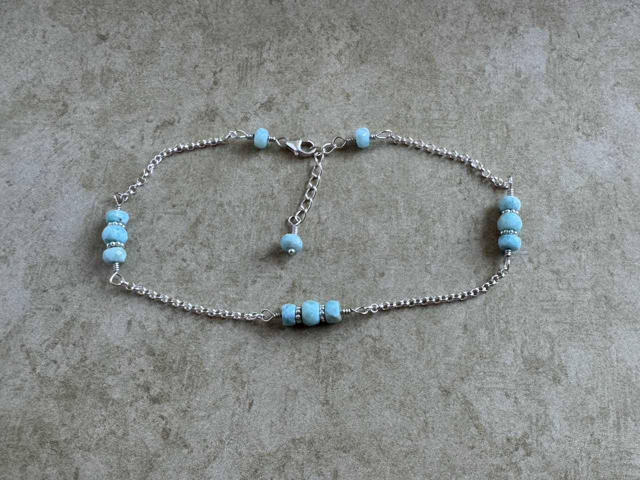 Sterling Silver Larimar 3 Stone Chain Anklet