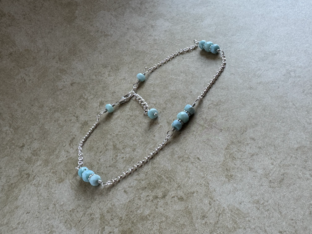 Sterling Silver Larimar 3 Stone Chain Anklet