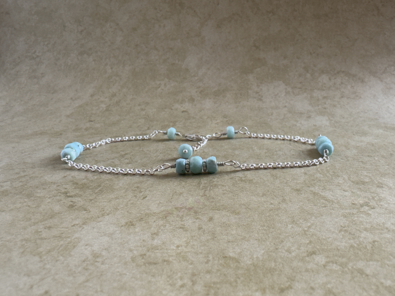 Sterling Silver Larimar 3 Stone Chain Anklet