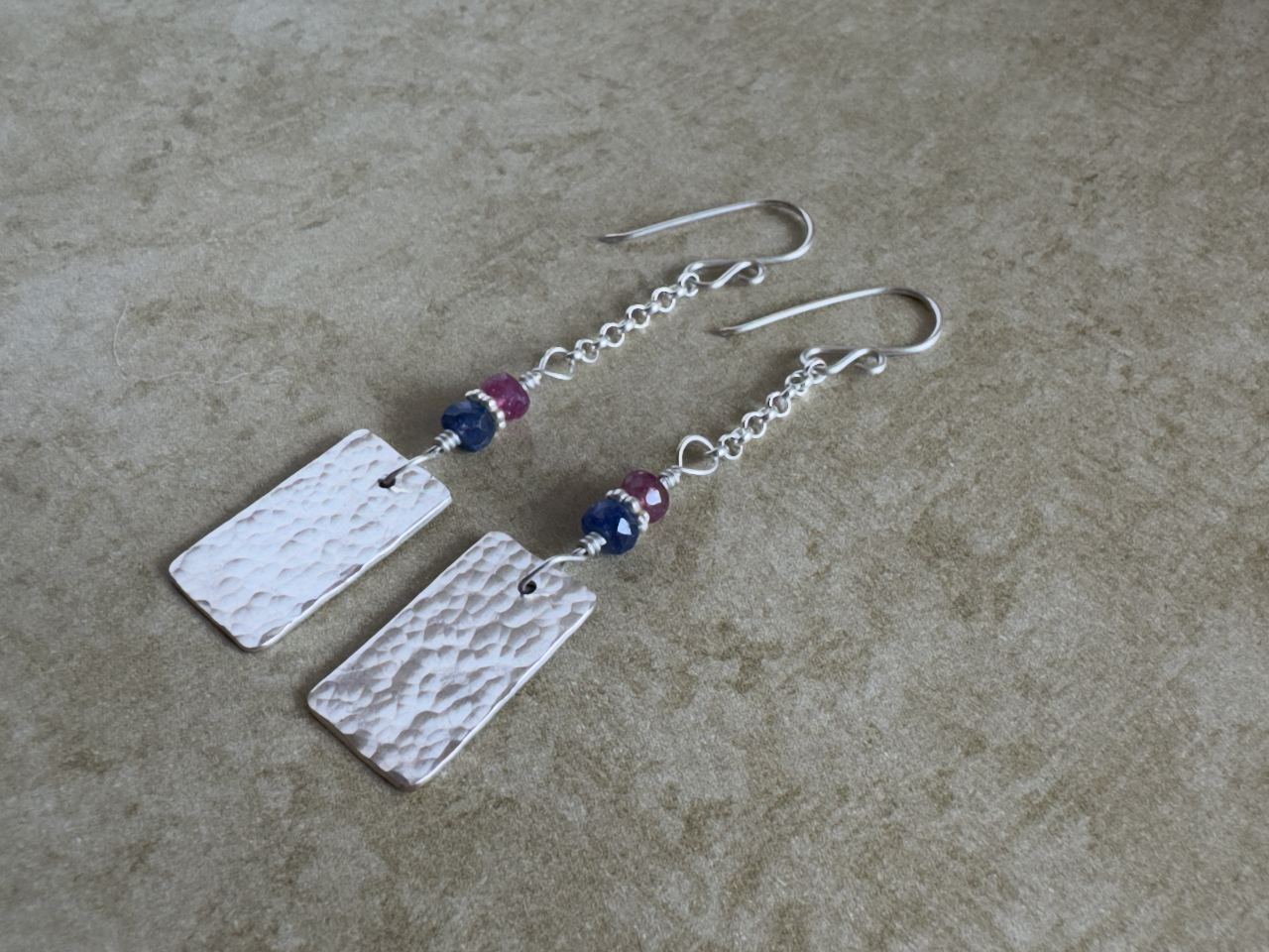 Fine and Sterling Silver Blue and Pink Sapphire Chain Dangles