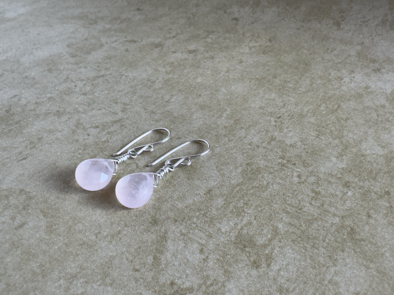 Sterling Silver Rose Quartz Teardrop Earrings