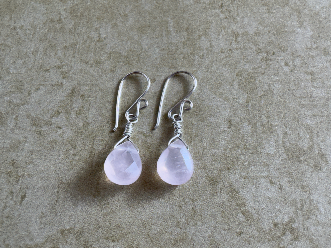 Sterling Silver Rose Quartz Teardrop Earrings