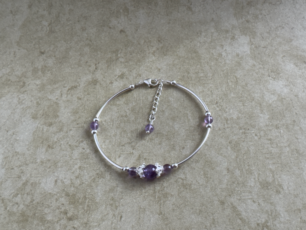 Sterling Silver Amethyst Beaded Tube Fancy Bracelet