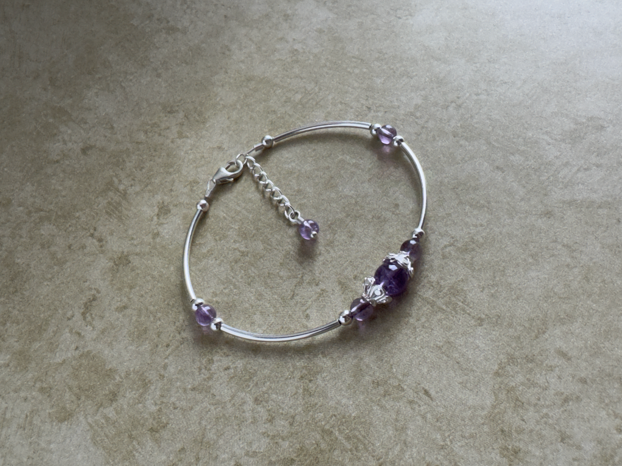 Sterling Silver Amethyst Beaded Tube Fancy Bracelet
