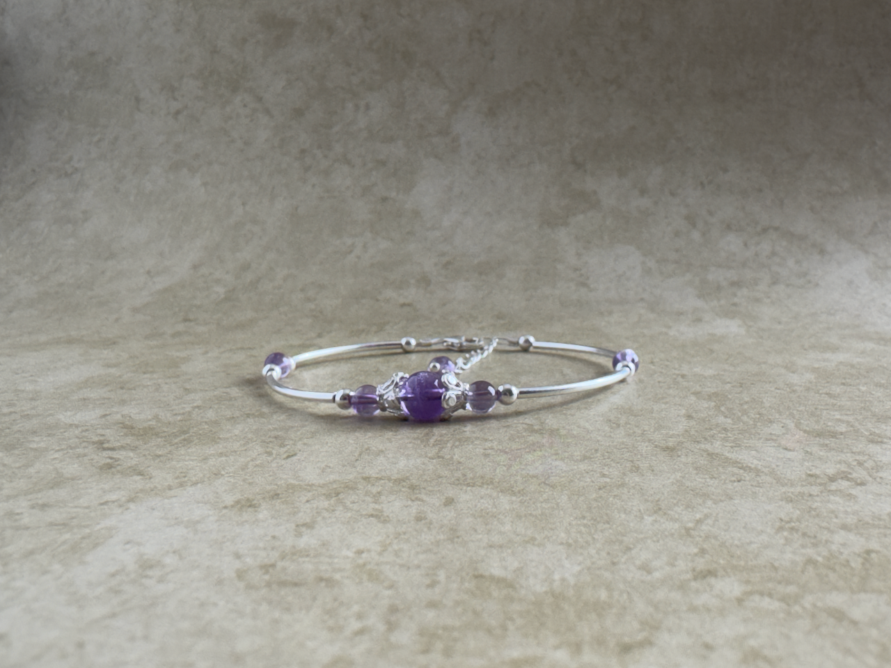 Sterling Silver Amethyst Beaded Tube Fancy Bracelet