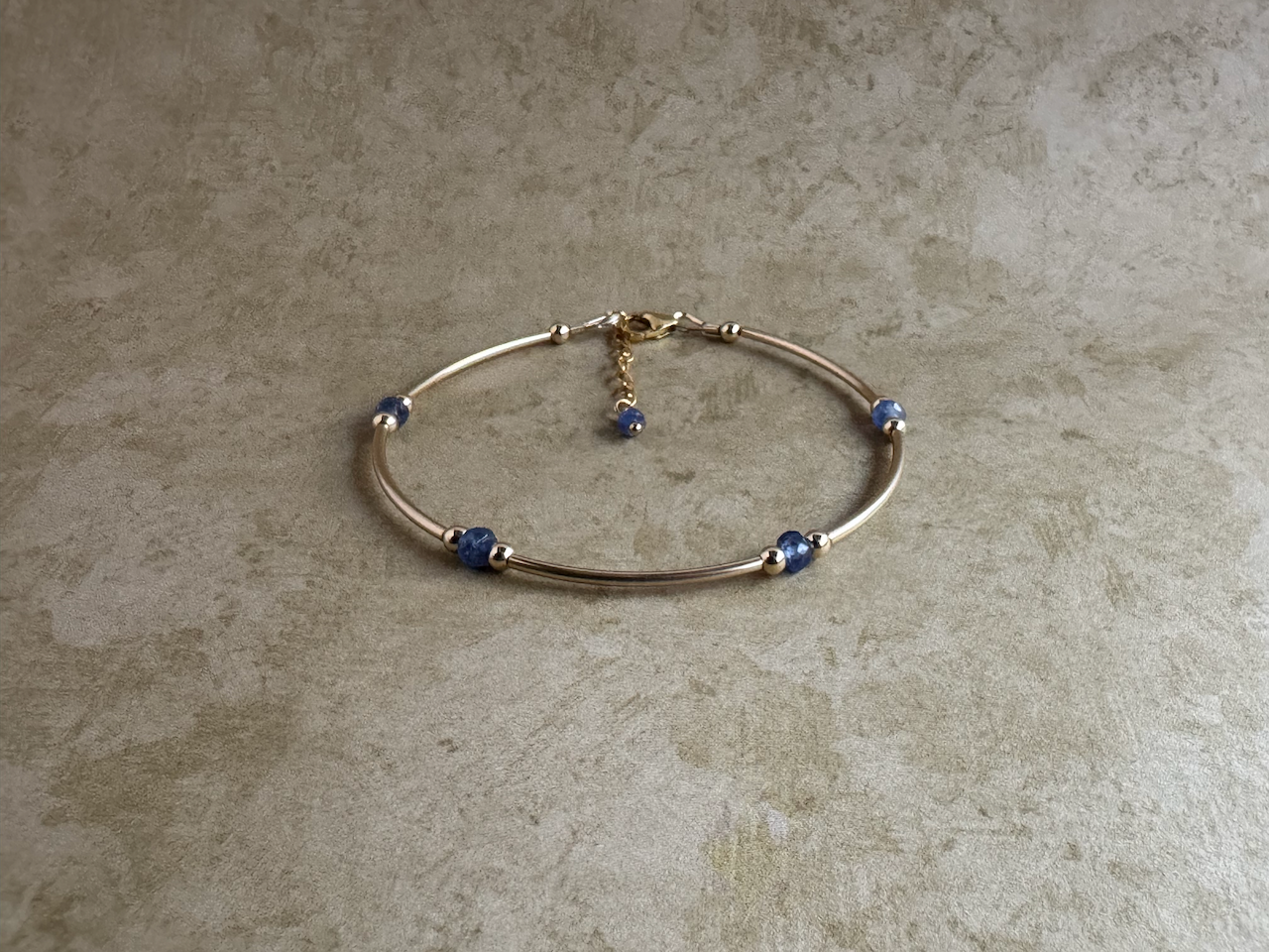 Gold-Filled Blue Sapphire Tube Bracelet