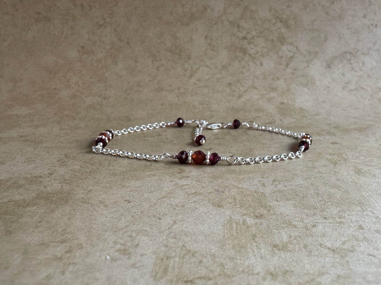 Sterling Silver Hessonite and Red Garnet Chain Bracelet