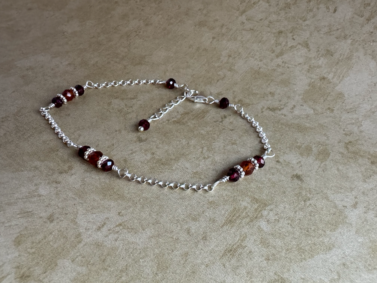 Sterling Silver Hessonite and Red Garnet Chain Bracelet