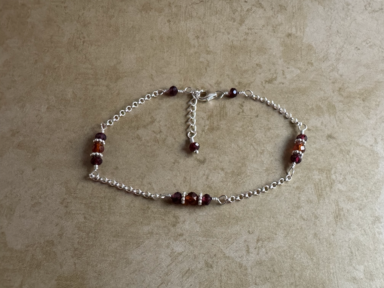 Sterling Silver Hessonite and Red Garnet Chain Bracelet