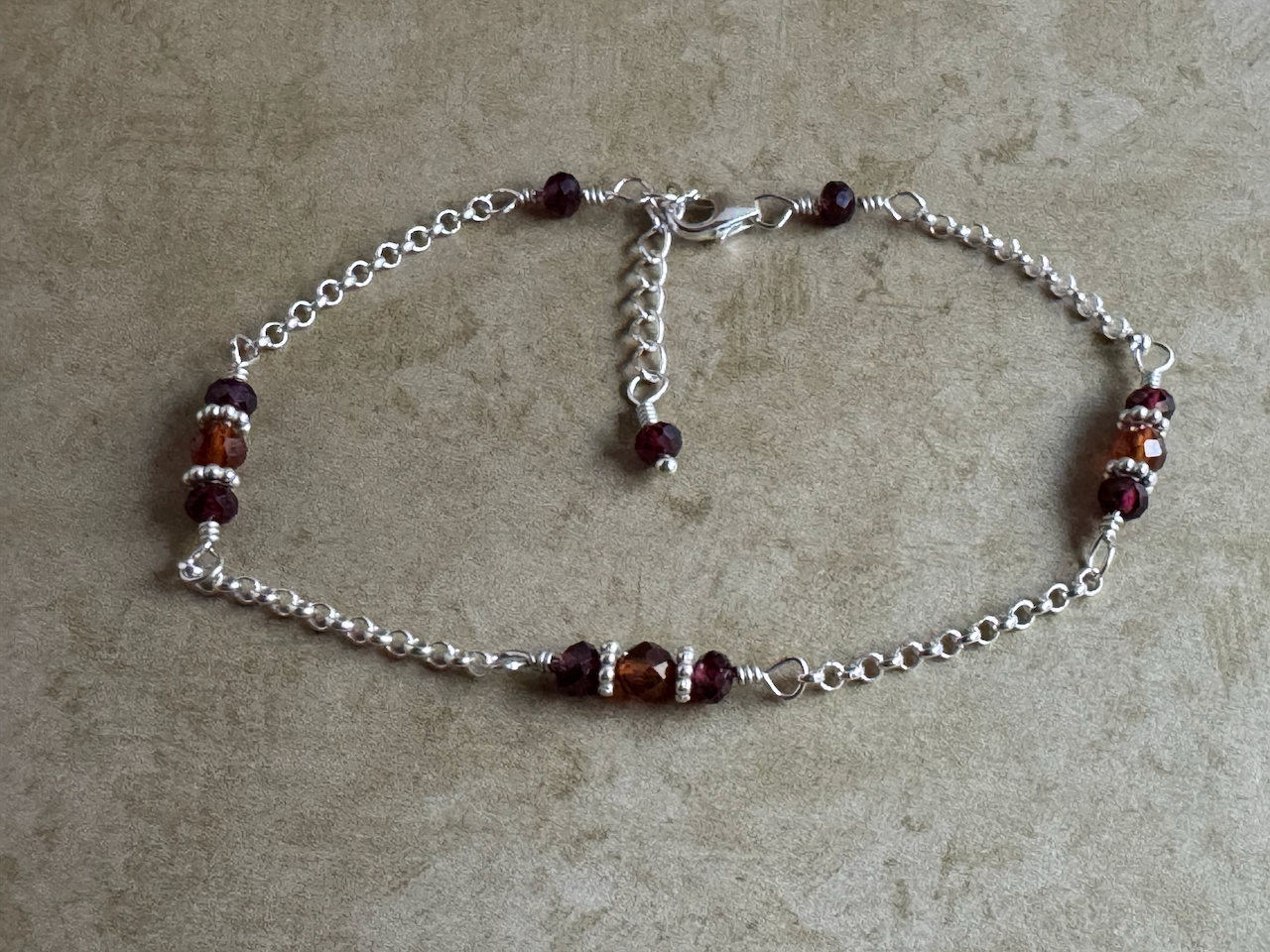 Sterling Silver Hessonite and Red Garnet Chain Bracelet