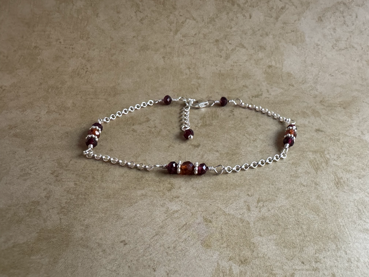 Sterling Silver Hessonite and Red Garnet Chain Bracelet