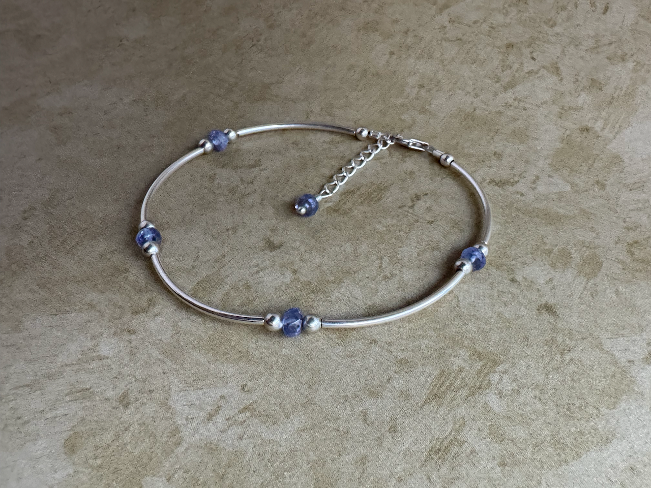 Sterling Silver Tanzanite Beaded Tube Bracelet