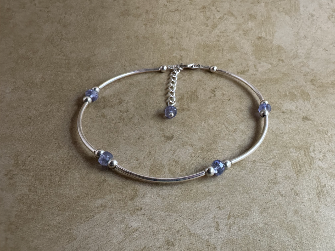 Sterling Silver Tanzanite Beaded Tube Bracelet