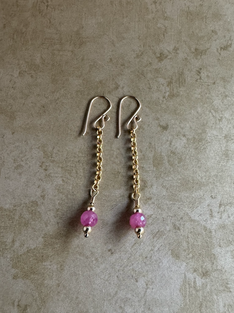 Gold Filled Pink Sapphire Simple Chain Dangles