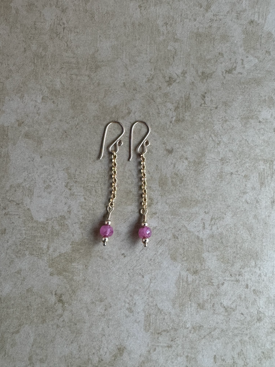 Gold Filled Pink Sapphire Simple Chain Dangles