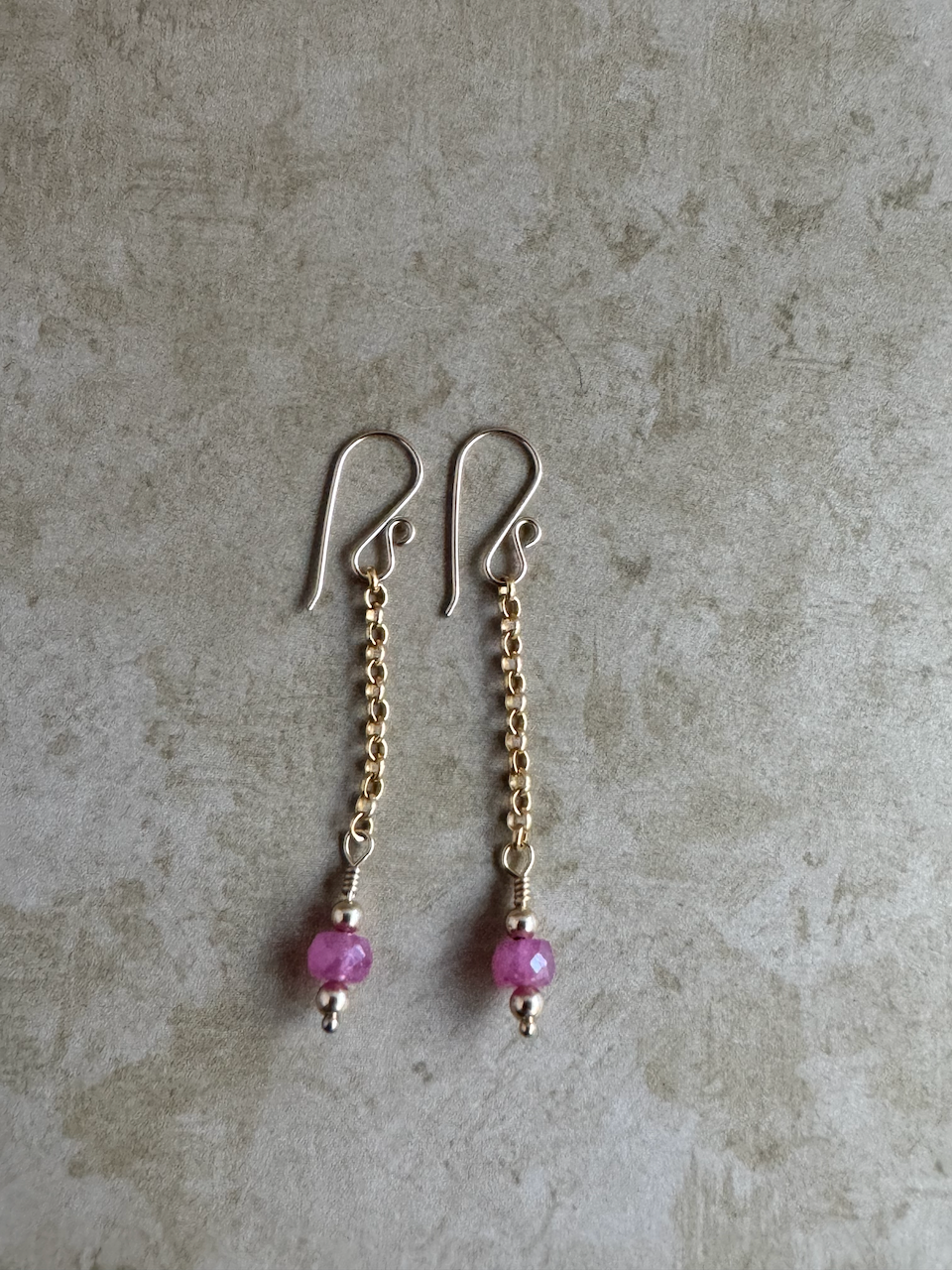 Gold Filled Pink Sapphire Simple Chain Dangles