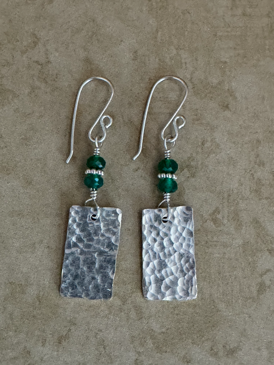 Fine and Sterling Silver Drops with Faceted Green Onyx