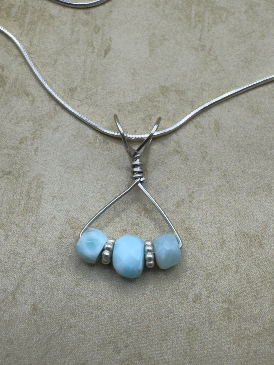 Sterling Silver Larimar 3 Stone Simple Pendent