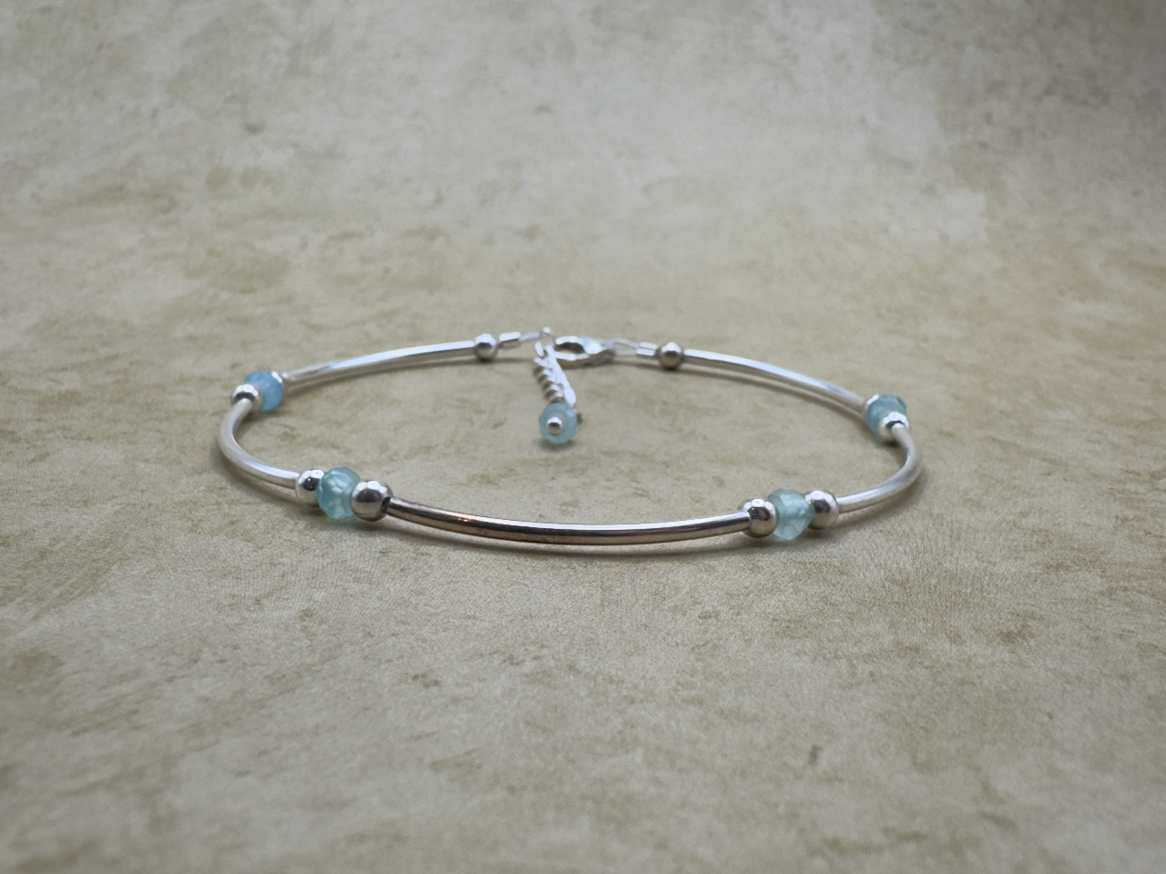 Sterling Silver Aqua Chalcedony Tube Bracelet