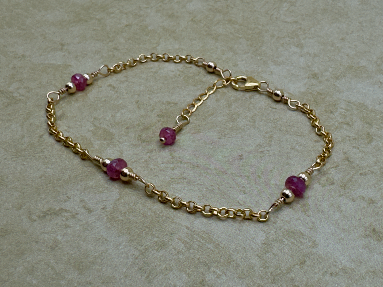Gold-Filled Pink Sapphire Simple Chain Bracelet