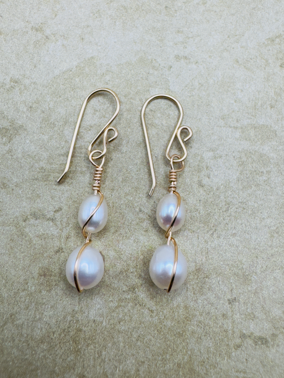 Gold-Filled Small Double Pearl Drop Earrings