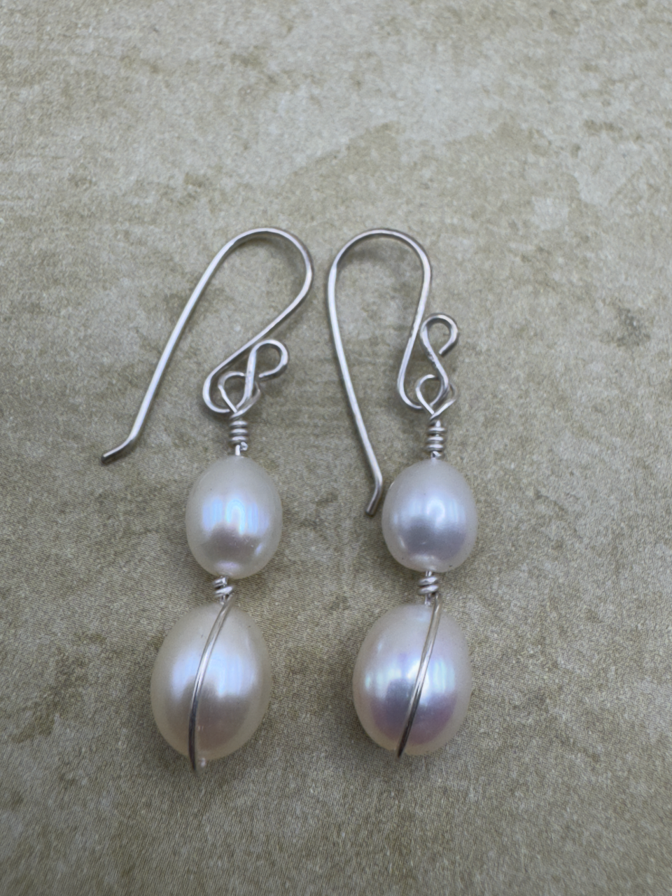 Sterling Silver Double Pearl Artisan Drops