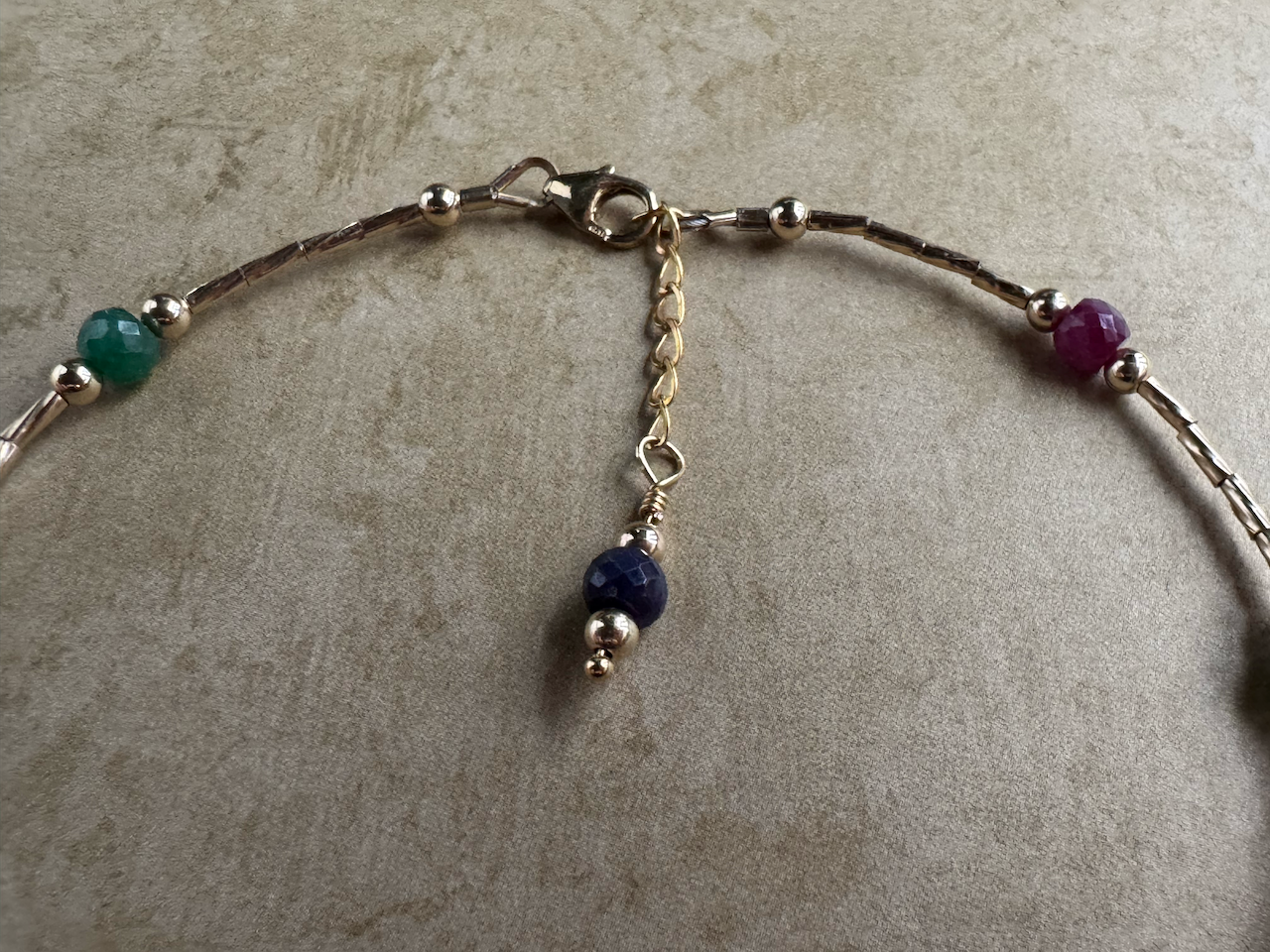 Gold-Filled Emerald, Ruby and Sapphire Beaded Anklet