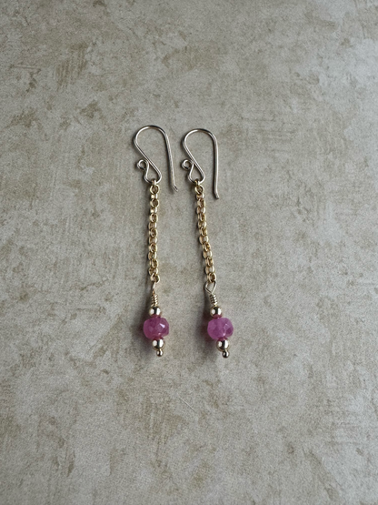 Gold Filled Pink Sapphire Simple Chain Dangles