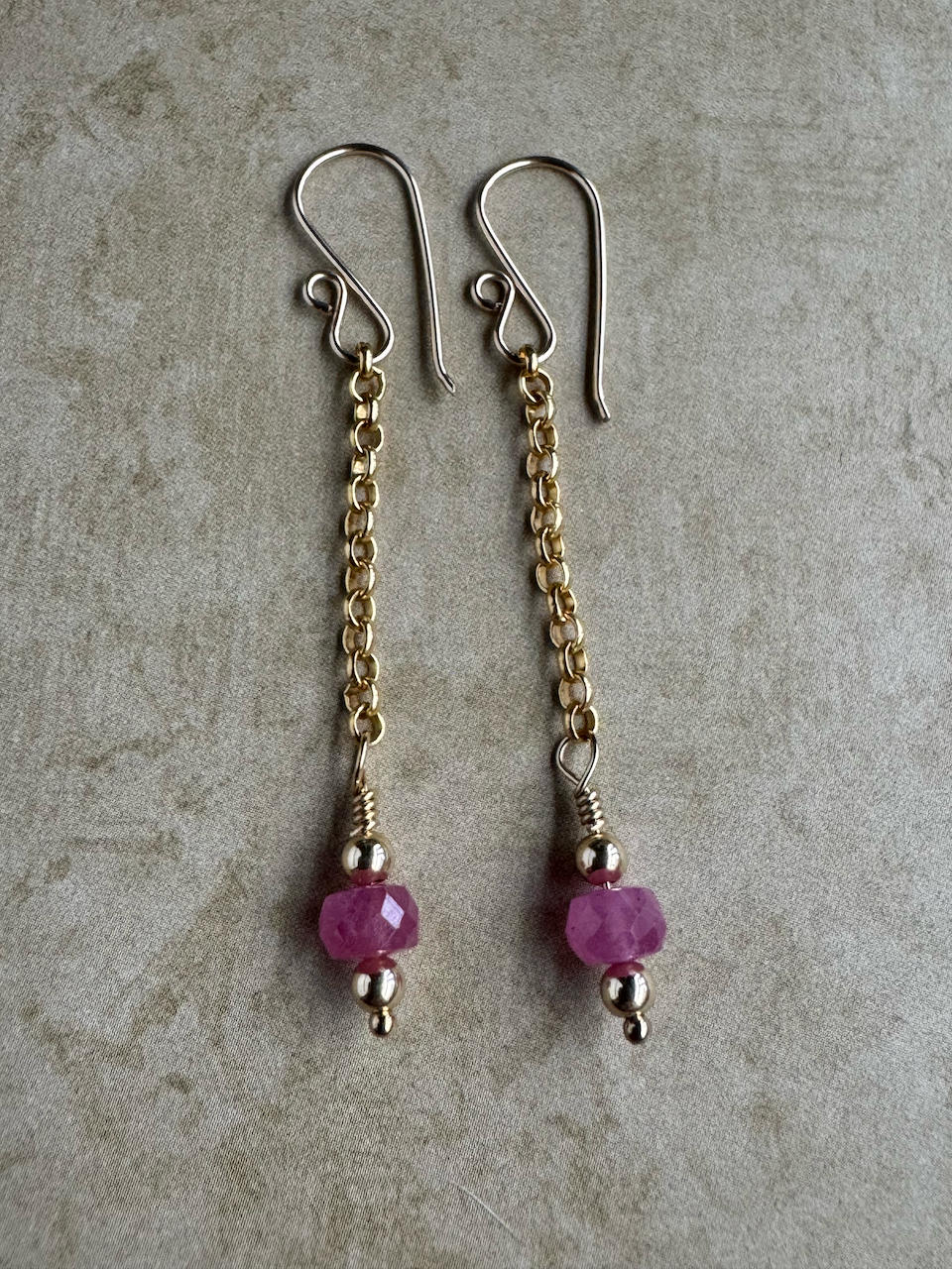 Gold Filled Pink Sapphire Simple Chain Dangles