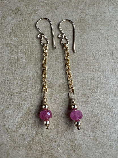 Gold Filled Pink Sapphire Simple Chain Dangles