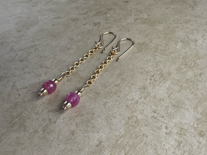 Gold Filled Pink Sapphire Simple Chain Dangles