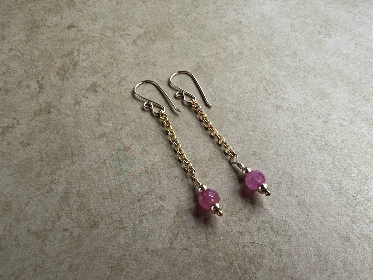 Gold Filled Pink Sapphire Simple Chain Dangles