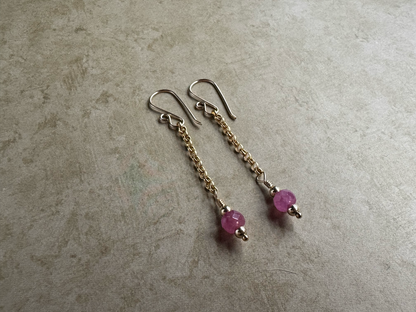 Gold Filled Pink Sapphire Simple Chain Dangles