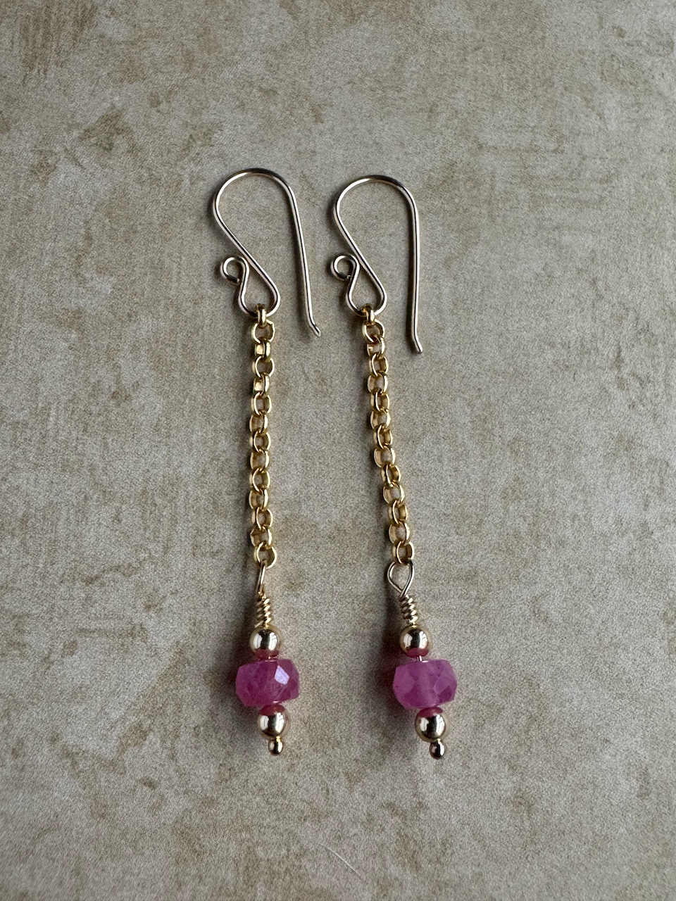 Gold Filled Pink Sapphire Simple Chain Dangles