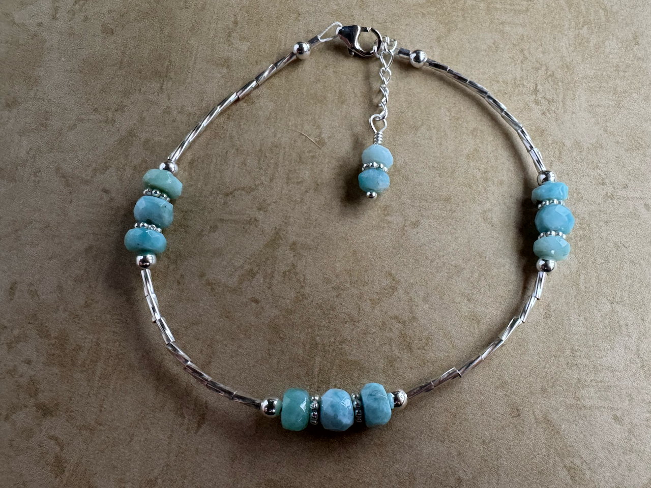 Sterling Silver Larimar 3 Stone Beaded Bracelet