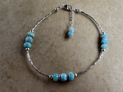 Sterling Silver Larimar 3 Stone Beaded Bracelet