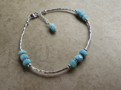 Sterling Silver Larimar 3 Stone Beaded Bracelet