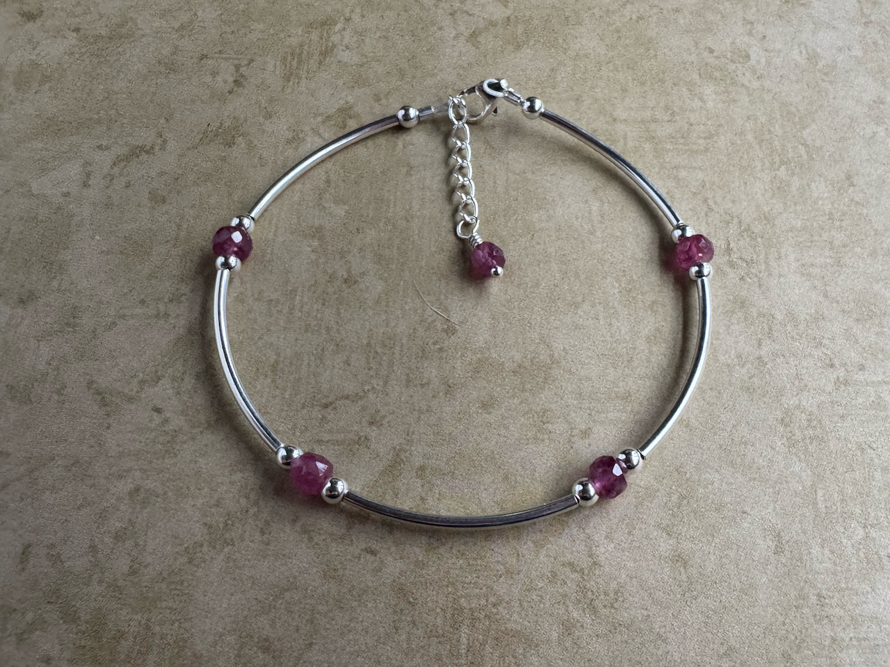 Sterling Silver Pink Sapphire Beaded Tube Bracelet