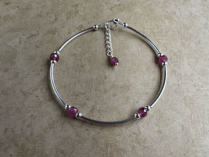 Sterling Silver Pink Sapphire Beaded Tube Bracelet